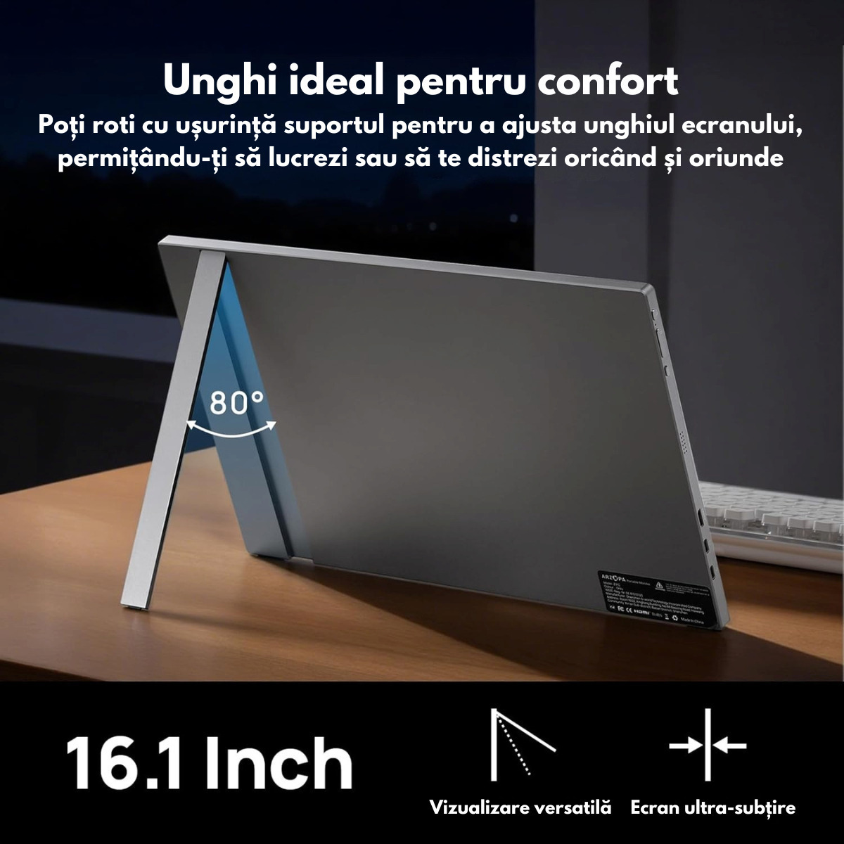 Qova Z1FC HDR Portable Monitor 16.1" FHD 1920x1080 144Hz Gray view 4