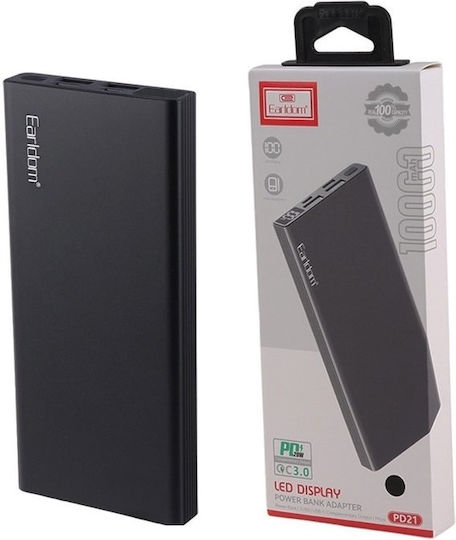 Earldom ET-PD21 Power Bank 10000mAh 20W with 2 USB-A Ports and USB-C Port Power Delivery Black view 2