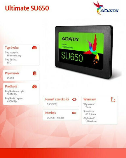 Adata Ultimate SU650 SSD 256GB 2.5'' Type with SATA III Connection ASU650SS-256GT-R view 8