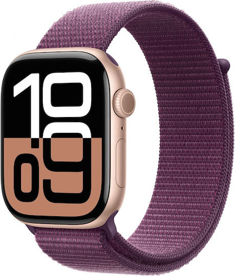 Apple Watch Series 10 Cellular Aluminium 46mm Waterproof with eSIM and Heart Rate Monitor (Rose Gold / Plum Sport Loop) view 1
