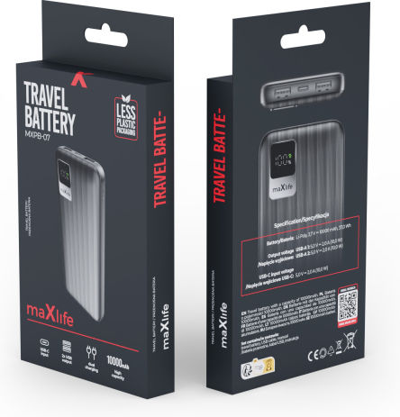 Maxlife MXPB-07 Power Bank 10000mAh with 2 USB-A Ports and USB-C Port Black view 2