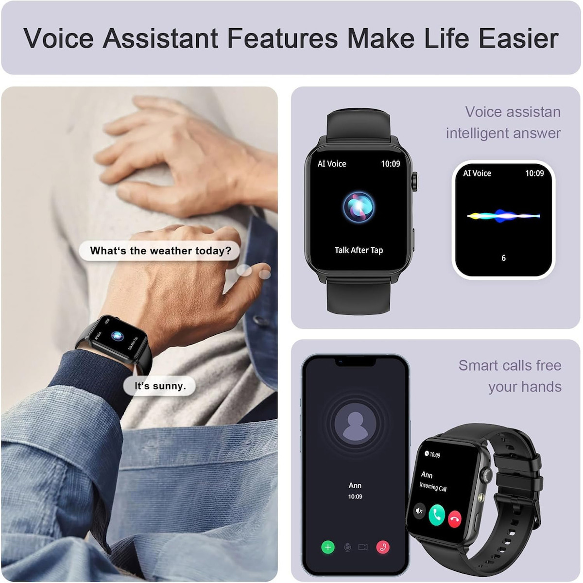 IOWODO R30 Pro Smartwatch with Heart Rate Monitor (Black) view 4
