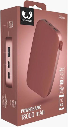 Fresh 'n Rebel Power Bank 18000mAh 20W with USB-A Port and 2 USB-C Ports Power Delivery Safari Red view 2