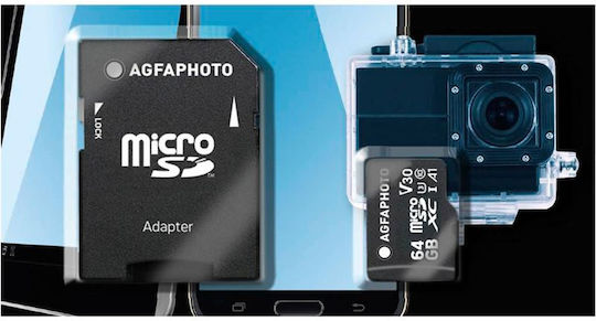 AgfaPhoto microSDXC 64GB U3 V30 A1 High Speed 100MB/s With Adapter view 2