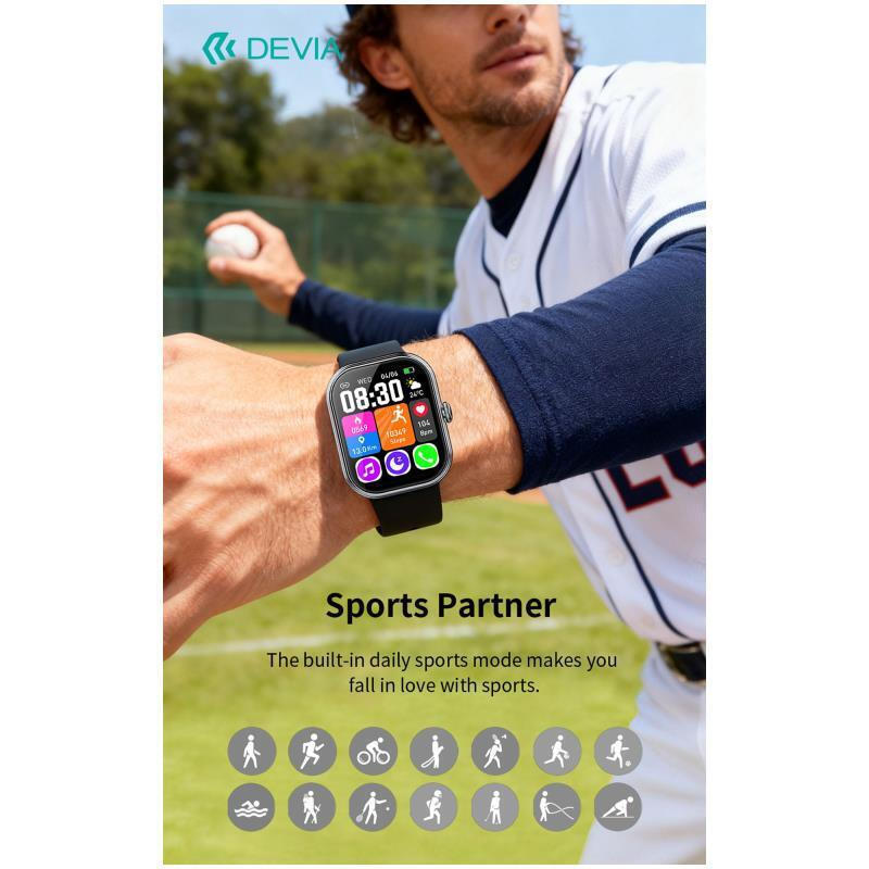 Devia WT6 49mm Smartwatch with Heart Rate Monitor (Black) view 2