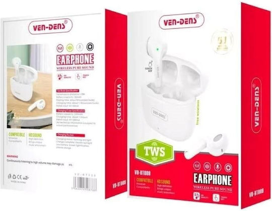 Ven-Dens VD-BT025 In-ear Bluetooth Handsfree Earphones with Charging Case White view 2