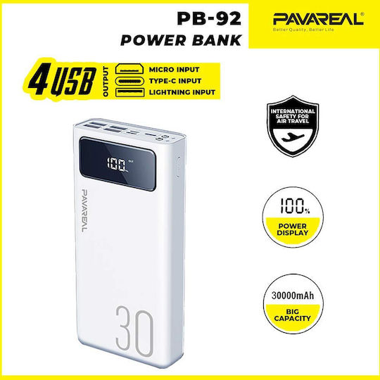 Pavareal PB-92 Power Bank 30000mAh with 4 USB-A Ports and USB-C Port White view 8