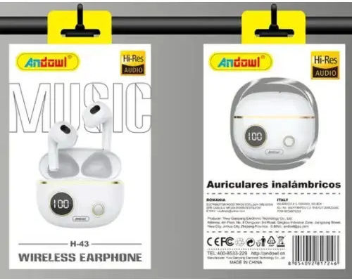 Andowl H-43 Earbud Bluetooth Handsfree Earphones with Charging Case White view 4