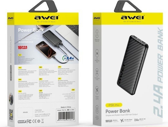 Awei P5K Pro Power Bank 10000mAh with 2 USB-A Ports Black view 2
