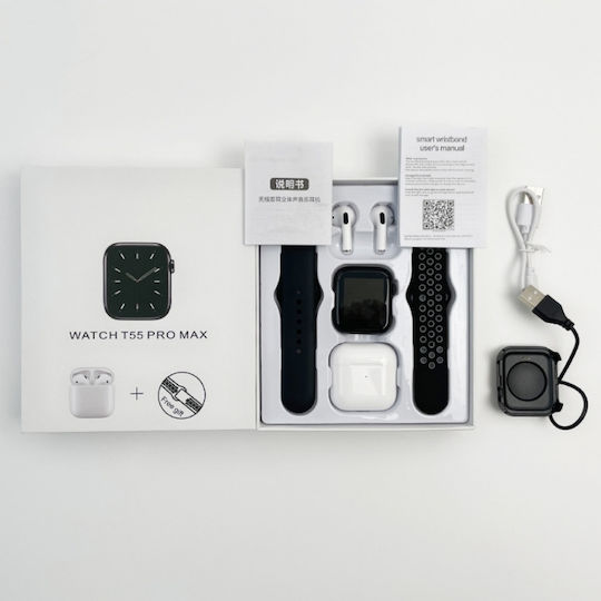 T55 Pro Max Aluminium Smartwatch with Heart Rate Monitor (Black) view 2
