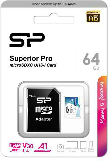 Silicon Power Superior Pro microSDXC 64GB U3 V30 A1 UHS-III 100MB/s with Adapter view 2