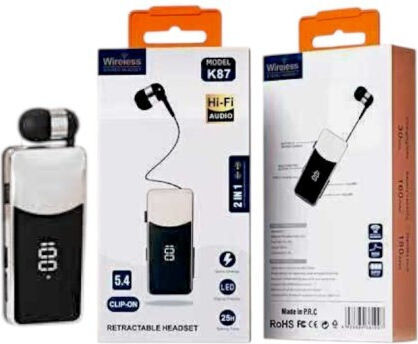 K87 In-ear Bluetooth Handsfree Earphone Lapel Silver view 3