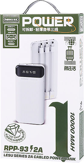 Remax RPP-93 Power Bank 10000mAh with 2 USB-A Ports White vue 2