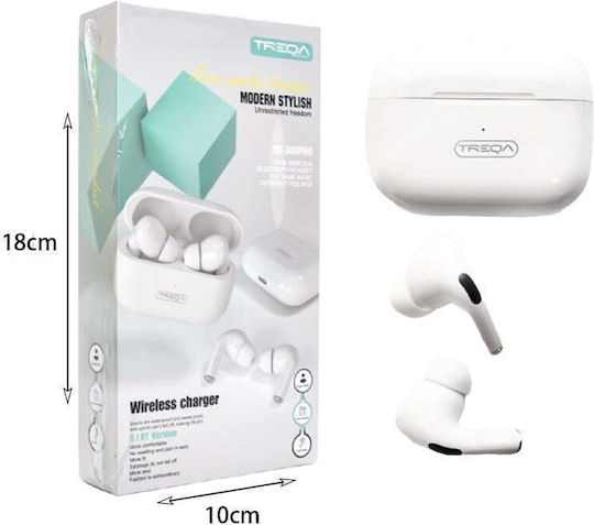 Treqa BT-300Pro Earbud Bluetooth Handsfree Earphones with Charging Case White view 2