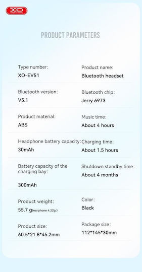 XO EV51 5th Generation In-ear Bluetooth Handsfree Earphones with Charging Case White view 8