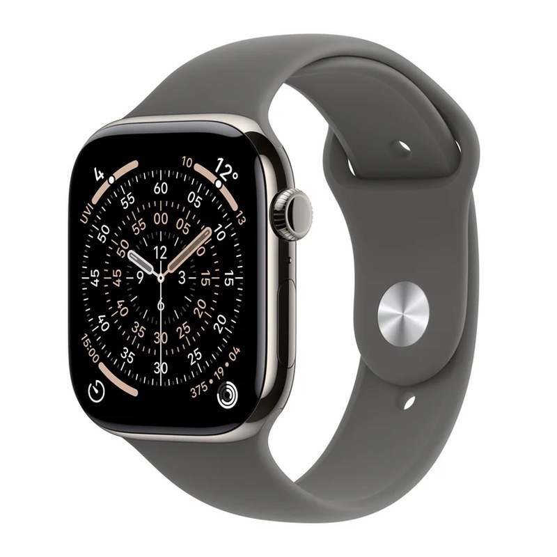 Apple Watch Series 11 Titanium 46mm Waterproof with eSIM and Heart Rate Monitor (Natural Titanium Case with Stone Grey Sport Band - M/L) view 1