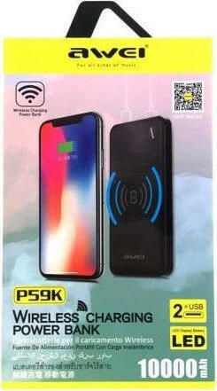 Awei P59K Wireless Power Bank 10000mAh with 2 USB-A Ports Black vue 3