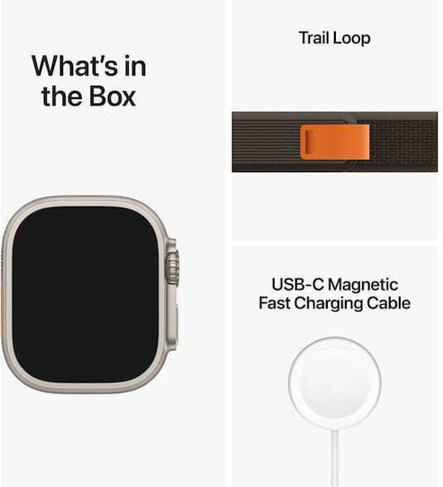 Apple Watch Ultra Titanium 49mm Waterproof with eSIM and Heart Rate Monitor (Black/Gray Trail Loop M/L) view 9