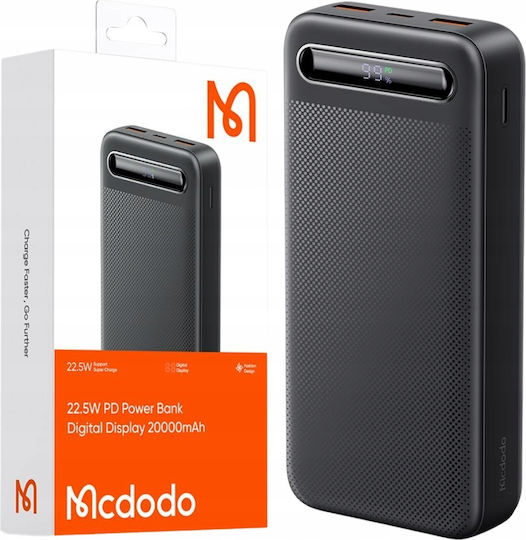 Mcdodo MC-3891 Power Bank 20000mAh 22.5W with 2 USB-A Ports and USB-C Port Power Delivery Black