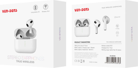 Ven-Dens VD-BT015 In-ear Bluetooth Handsfree Earphones with Charging Case White view 2