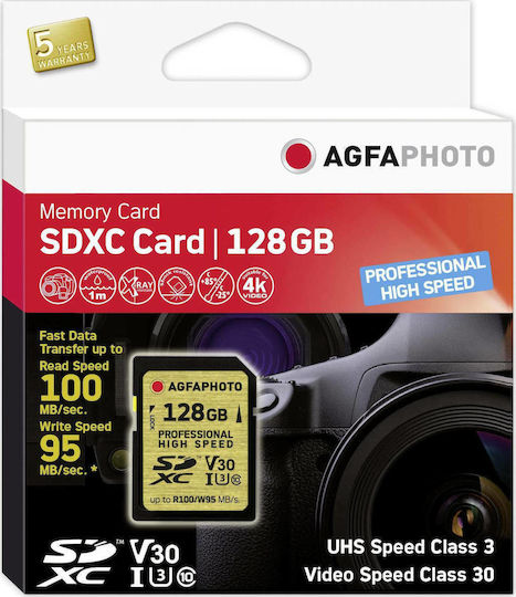 AgfaPhoto Professional High Speed SDXC 128GB Class 10 U3 V30 High Speed view 1