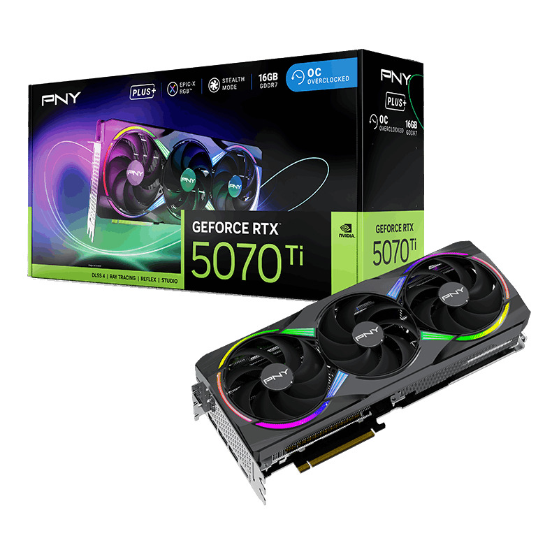 PNY GeForce RTX 5070 Ti 16GB GDDR7 ARGB Overclocked Triple Fan Plus Graphics Card VCG5071T16TFXXPB1-O