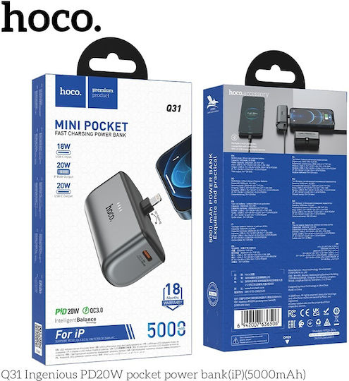 Hoco Q31 Lightning Power Bank 5000mAh Gray view 4
