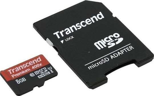 Transcend Premium 400x microSDHC 8GB U1 UHS-I with Adapter view 1