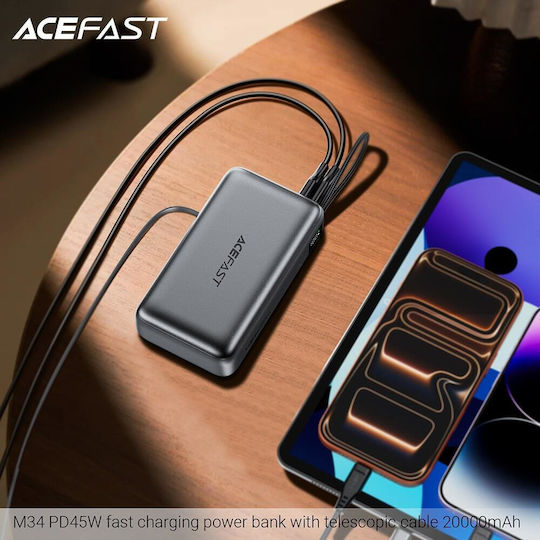 Acefast M34 Power Bank 20000mAh 45W with USB-A Port and USB-C Port Power Delivery Quick Charge 2.0 Quick Charge 3.0 Gray vue 6