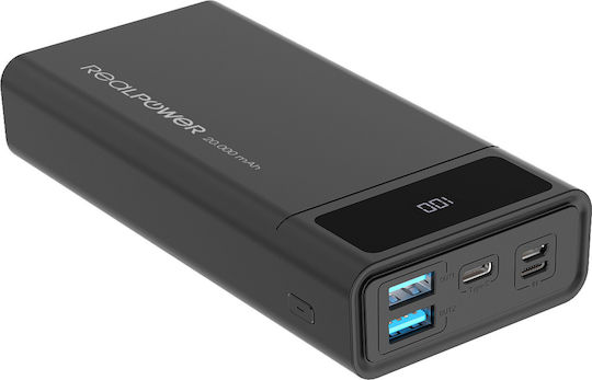 RealPower PB-20k Power Bank 20000mAh 18W with 2 USB-A Ports and USB-C Port Power Delivery Black
