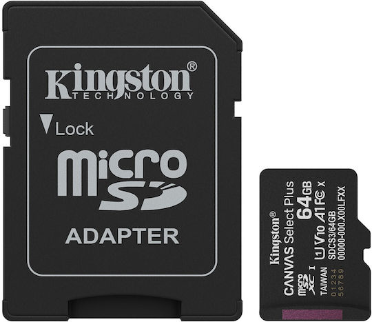 Kingston Canvas Select Plus microSDHC 64GB U1 V10 A1 UHS-I 100MB/s with Adapter view 3