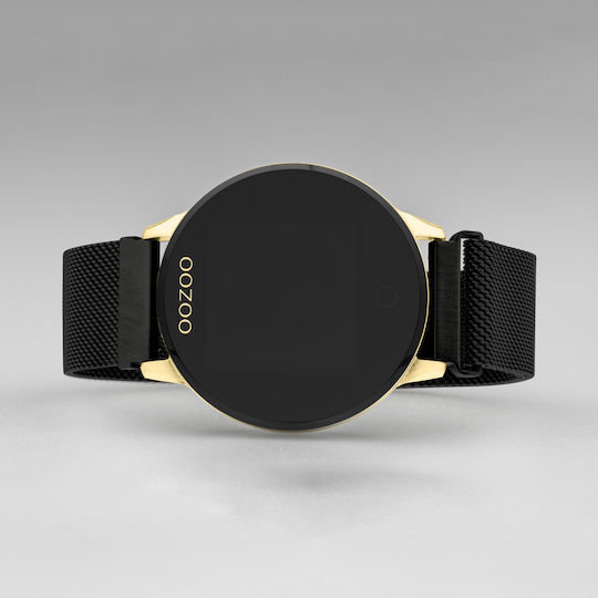 Oozoo Q00122 Stainless Steel 43mm Smartwatch with Heart Rate Monitor (Metal Mesh Strap Black With Gold) view 3