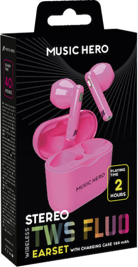 SBS Music Hero Earbud Bluetooth Handsfree Earphones with Charging Case Fluo Pink vue 2
