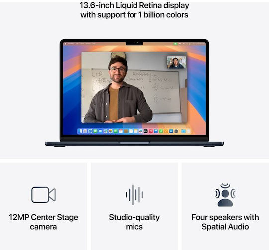Apple MacBook Air 13.6" IPS Retina Display (M4-10‑core/16GB/256GB SSD/8-core) Midnight (GR Keyboard) vue 7