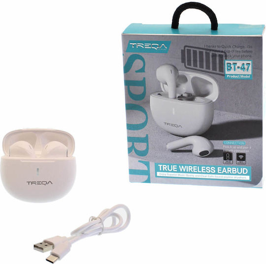 Treqa BT-47 Earbud Bluetooth Handsfree Earphones with Charging Case White view 3