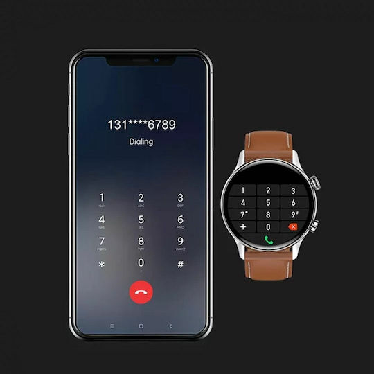 HK8 Pro Smartwatch with Heart Rate Monitor (Silver Case / Brown Leather Strap) view 2