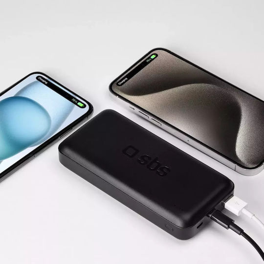 SBS Power Bank 20000mAh 20W with USB-A Port and USB-C Port Power Delivery Black view 4