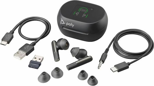 Poly Voyager Free 60+ UC Carbon Black Earbuds, BT700 USB A adapter, Touchscreen Charge Case Bluetooth Handsfree Earphones with Charging Case Black view 4