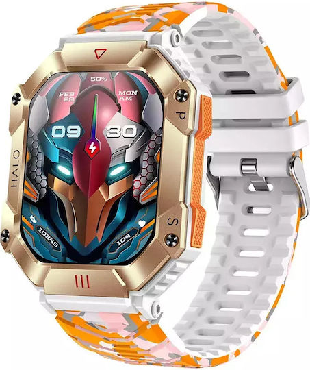Men's Smart Watch Nubi Kr80 Ips Display Bluetooth Call 650 Mah Battery Pulse Calories Blood Pressure Remote Camera 100+ Sports Modes Orange Camouflage view 1