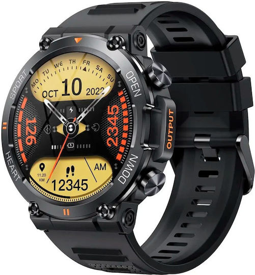 Aoke K56 PRO 45mm Smartwatch with Heart Rate Monitor (Black Case / Black Silicone Strap)