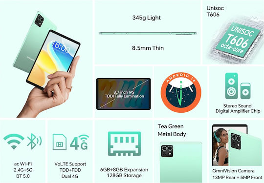 Teclast M50 Mini 4G 8.7" Tablet (6GB/128GB) Green vista 7