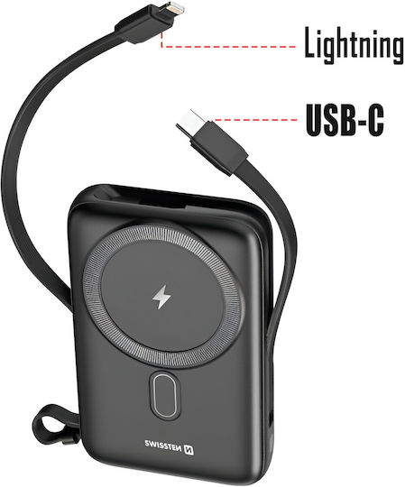Swissten Power Bank MagSafe 10000mAh 15W with USB-A Port and USB-C Port Black view 3
