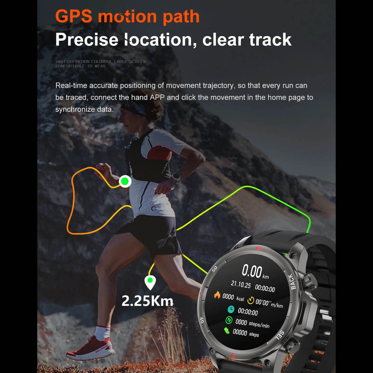 Microwear DK68 Smartwatch With Heart Rate Monitor Black Leather vue 3