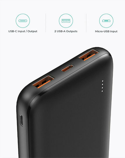 Aukey PB-N73s Power Bank 10000mAh 20W with 2 USB-A Ports and USB-C Port Power Delivery / Quick Charge 3.0 Black vista 7