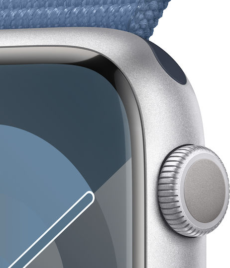 Apple Watch Series 9 Aluminium 45mm Waterproof with Heart Rate Monitor (Silver with Winter Blue Sport Loop) view 3