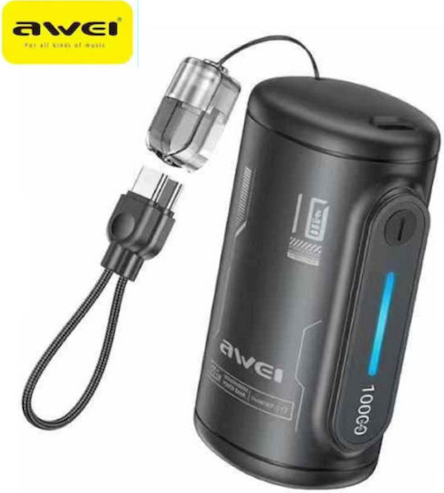 Awei Wp-117 Pocket Powerbank 10000mah 22.5w Usb-c Fast Charging Black view 1