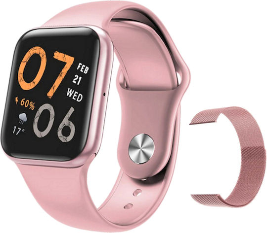 Smartwatch Fitness Bracelet Function Idealstore P80 Pink Blood Pressure Monitoring Heart Rate Monitoring Sleep Monitoring Oxygen Level Call Sms Notifications Metal Strap Silicone Strap view 1