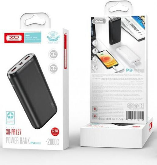 XO PR127 Power Bank 20000mAh 20W with 2 USB-A Ports and USB-C Port Power Delivery Black view 4