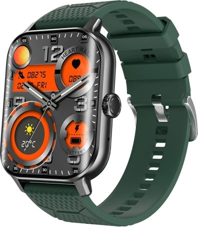 F12 2.02 Inch Curved Screen Smart Watch Supports Voice Call Blood Sugar Detection Black + Green