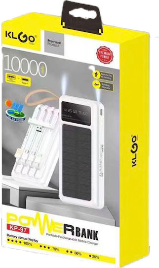 KLGO KP-97 Solar Power Bank 10000mAh with 2 USB-A Ports White
